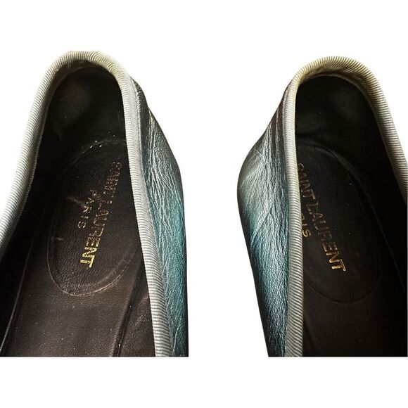 Saint Laurent Metallic Blue Leather Bow Ballet Flats Size 391/2 US 9 - Picture 9 of 13